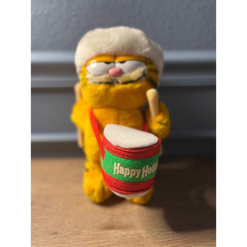 Vintage Garfield Christmas Plush Drummer Santa Hat Happy Holidays 1978 Dakin